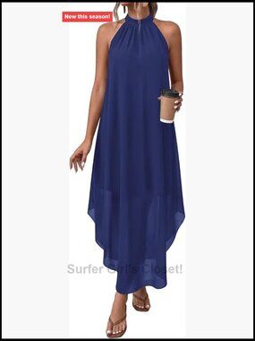 Sleeveless Halter Maxi Dress with Pockets for Summer Wedding Guest